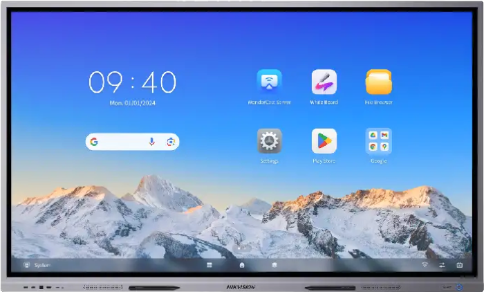 Interaktives Display mit Android 13, 8/128 GB Speicher und integriertem Screensharing für bis zu 9 Geräte